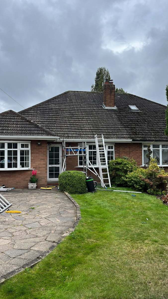 Scaffold tower set up for a full moss removal job in Staffordshire