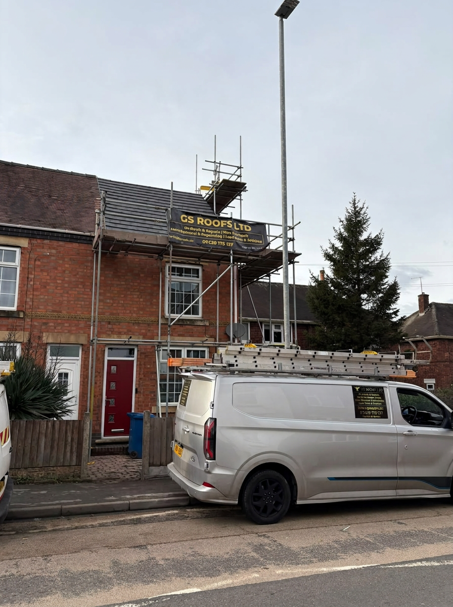 Full re-roof with scaffolding on a Staffordshire semi-detached home